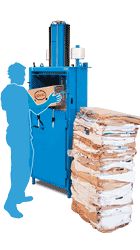 Baler Model 205 is a small footprint baler for small amounts of cardboard and plastic