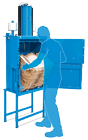 Small footprint Baler Model 102, easy and safe to empty by hand