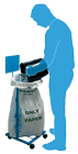 Collect the paper waste using a Mil-tek Bag Stand Model 125L with a paper sack